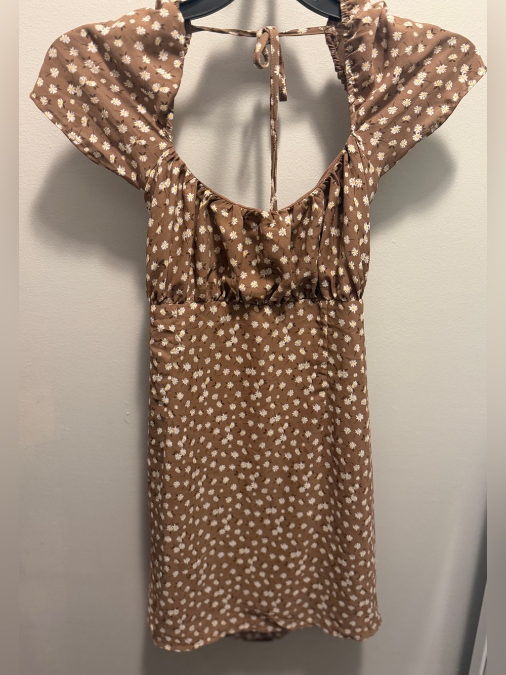 Brown Floral Tie-Back Mini Dress